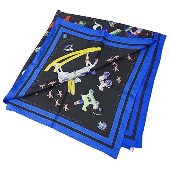 HERMES Authentic Black Silk Scarf - Picture 4 of 12